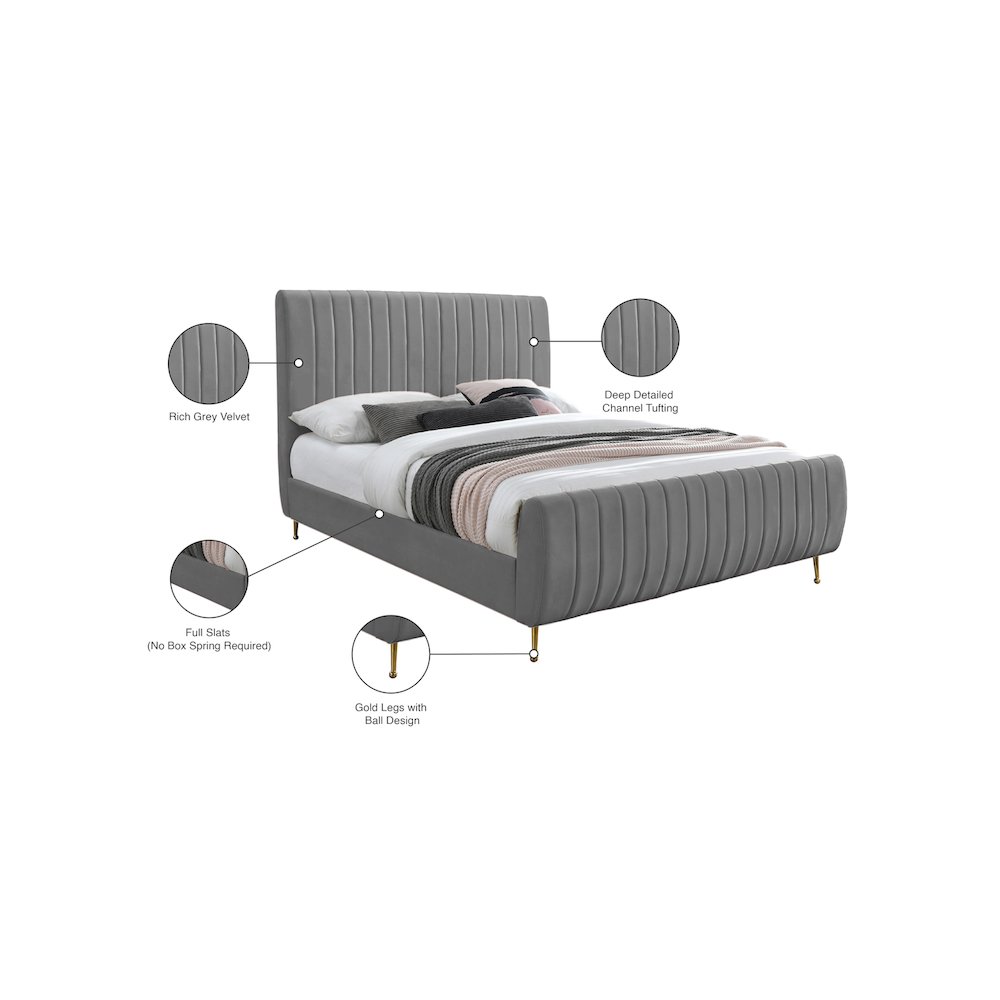Zara Grey Velvet Full Bed. Picture 9