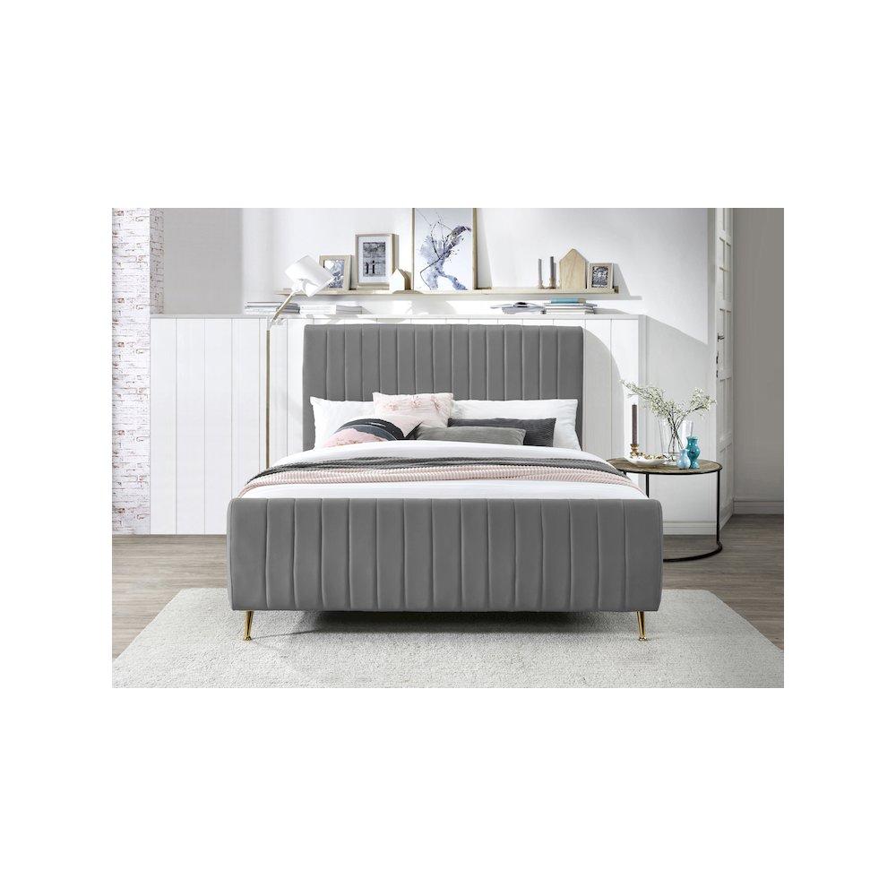 Zara Grey Velvet Full Bed. Picture 3