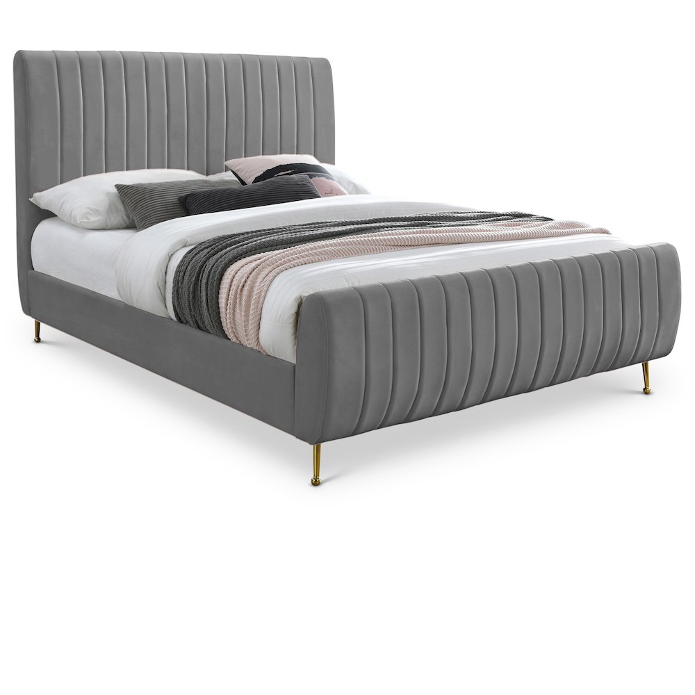 Zara Grey Velvet King Bed. Picture 1