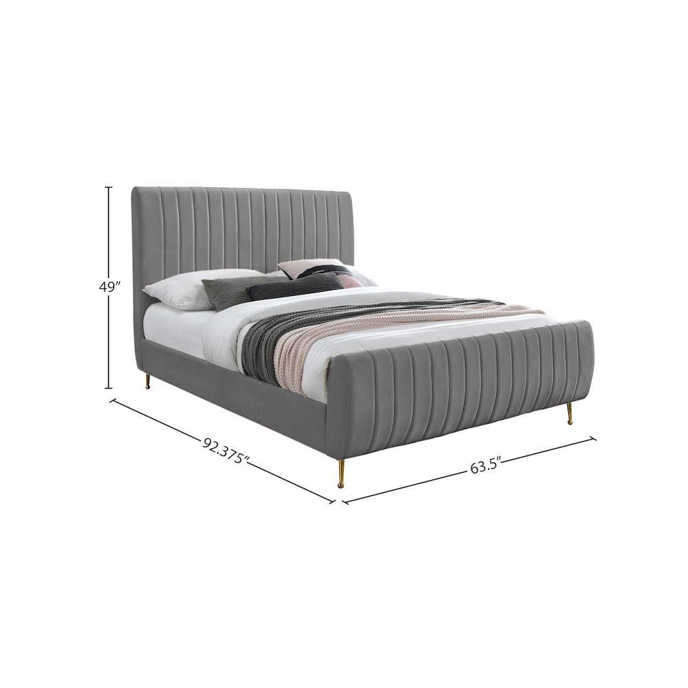 Zara Grey Velvet Queen Bed. Picture 8