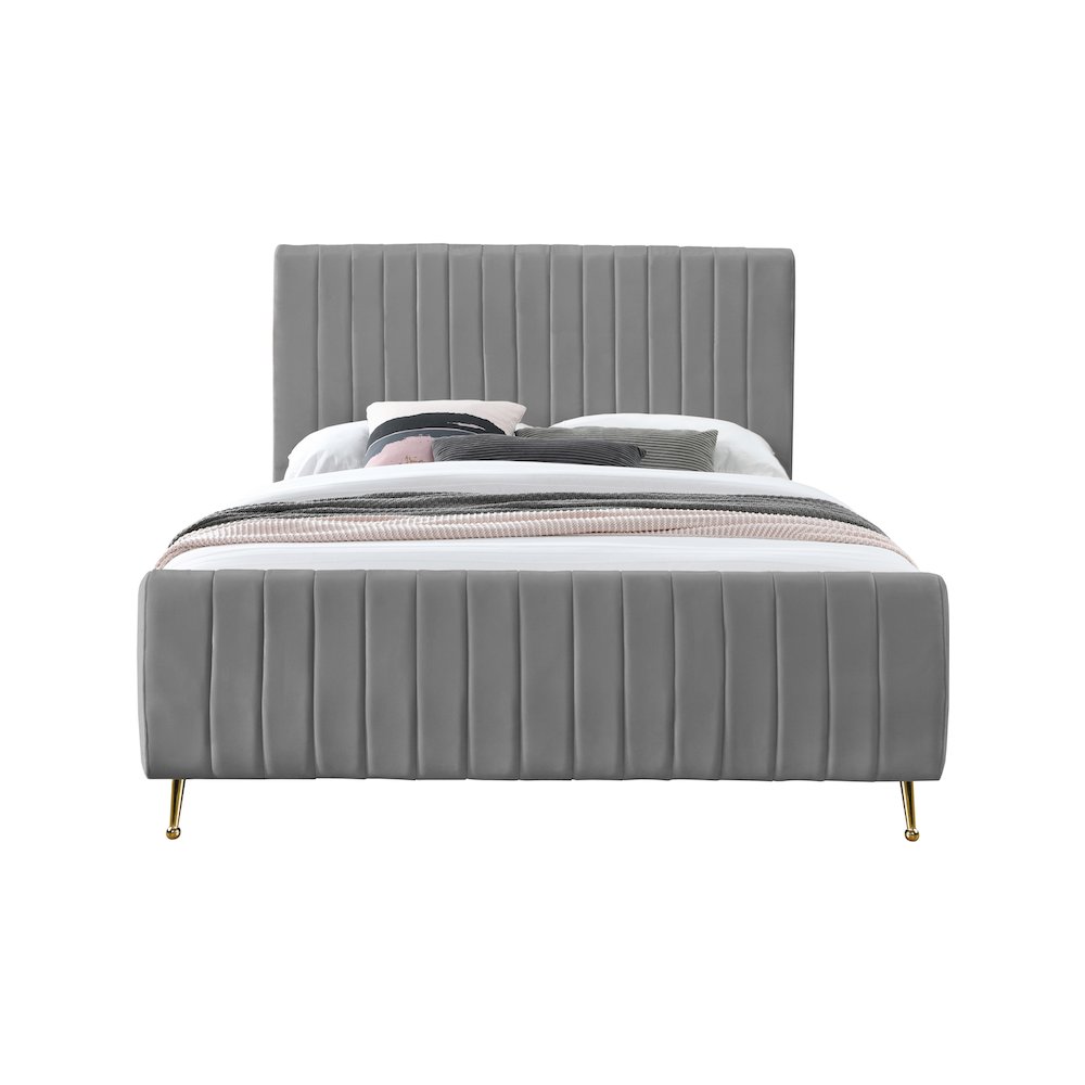 Zara Grey Velvet Queen Bed. Picture 2