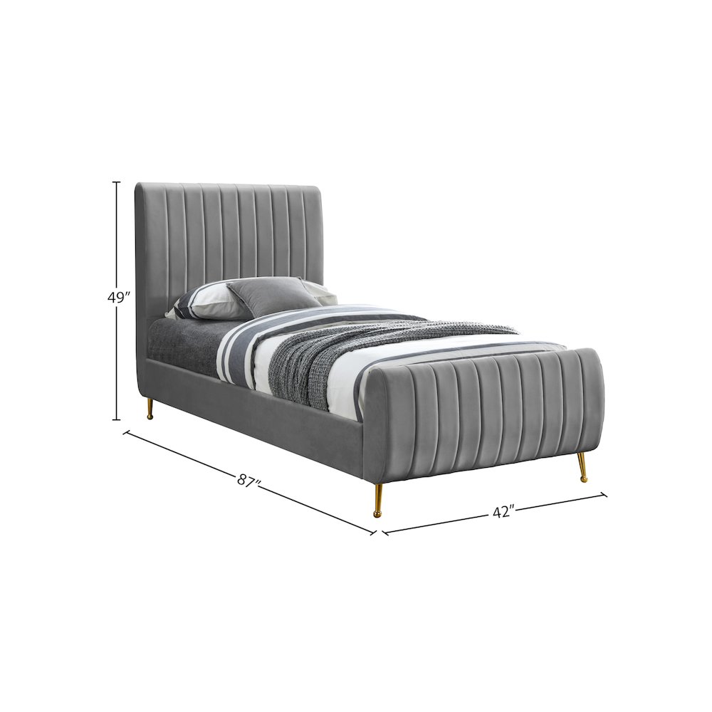 Zara Grey Velvet Twin Bed. Picture 8