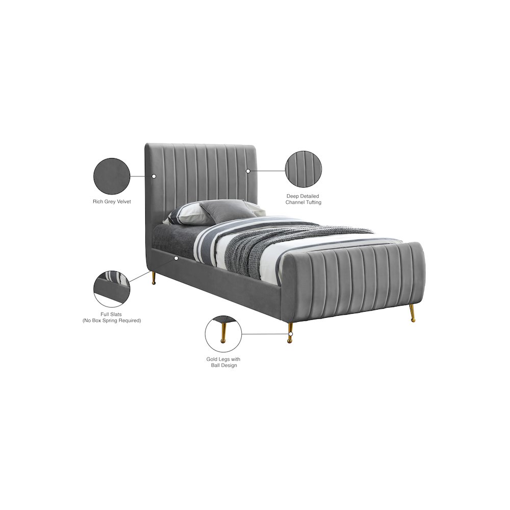 Zara Grey Velvet Twin Bed. Picture 9