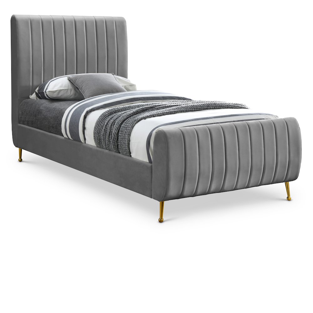 Zara Grey Velvet Twin Bed. Picture 1