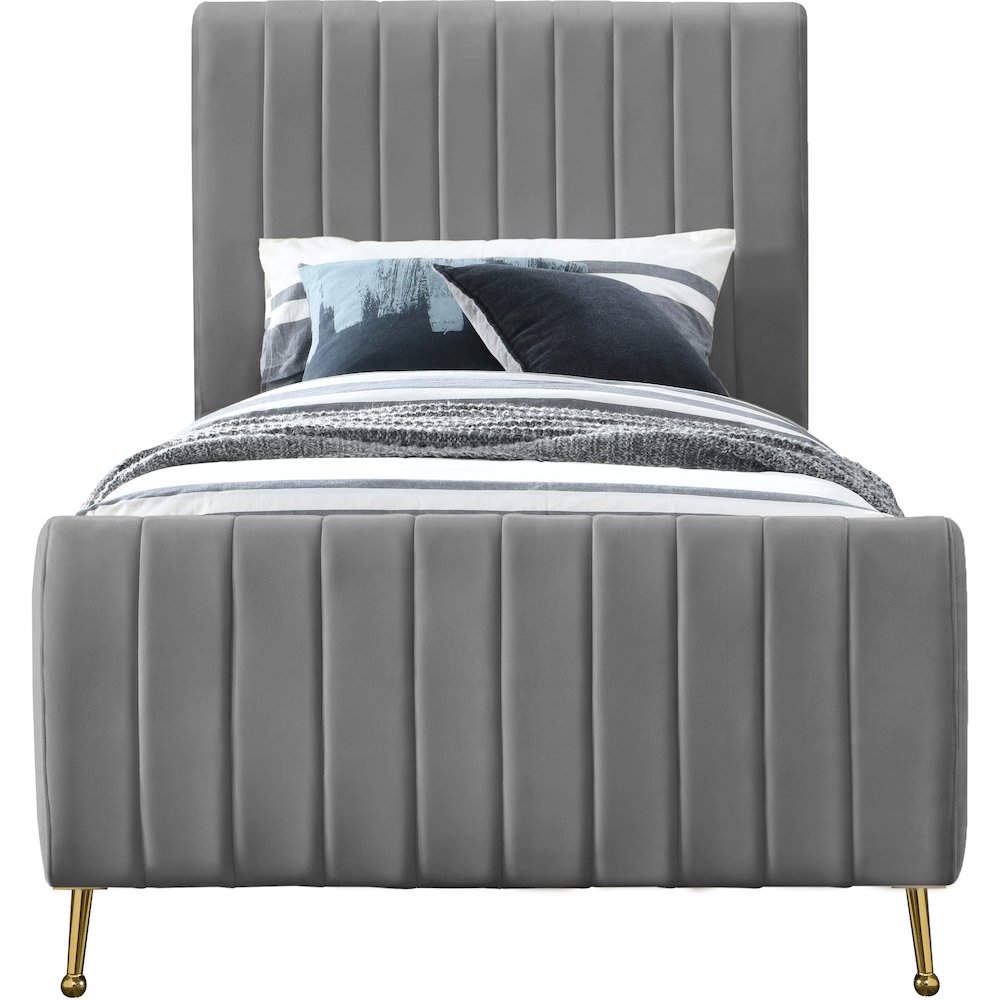 Zara Grey Velvet Twin Bed. Picture 2