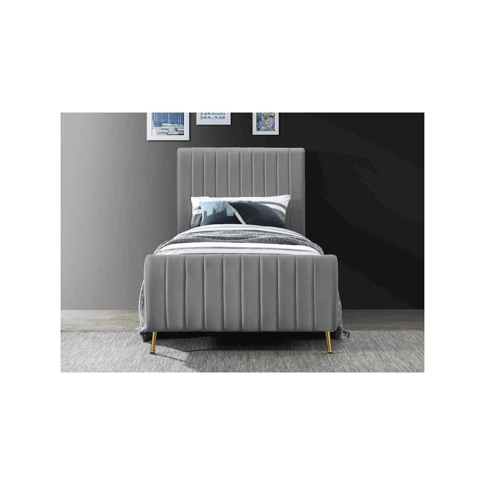 Zara Grey Velvet Twin Bed. Picture 3