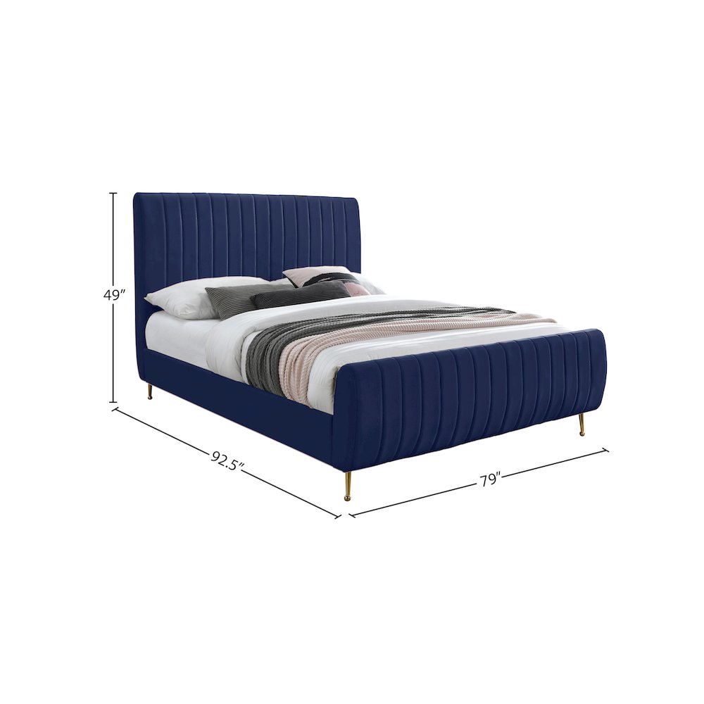 Zara Navy Velvet King Bed. Picture 8