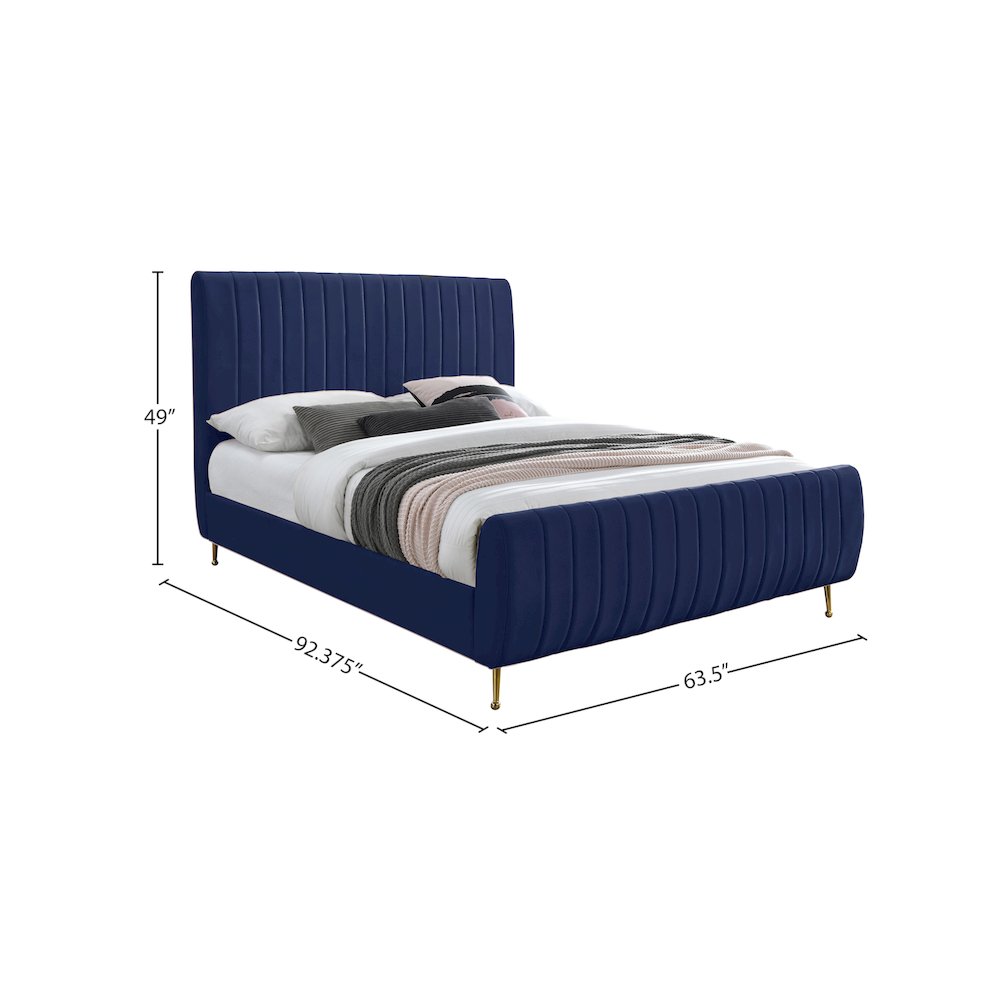 Zara Navy Velvet Queen Bed. Picture 8