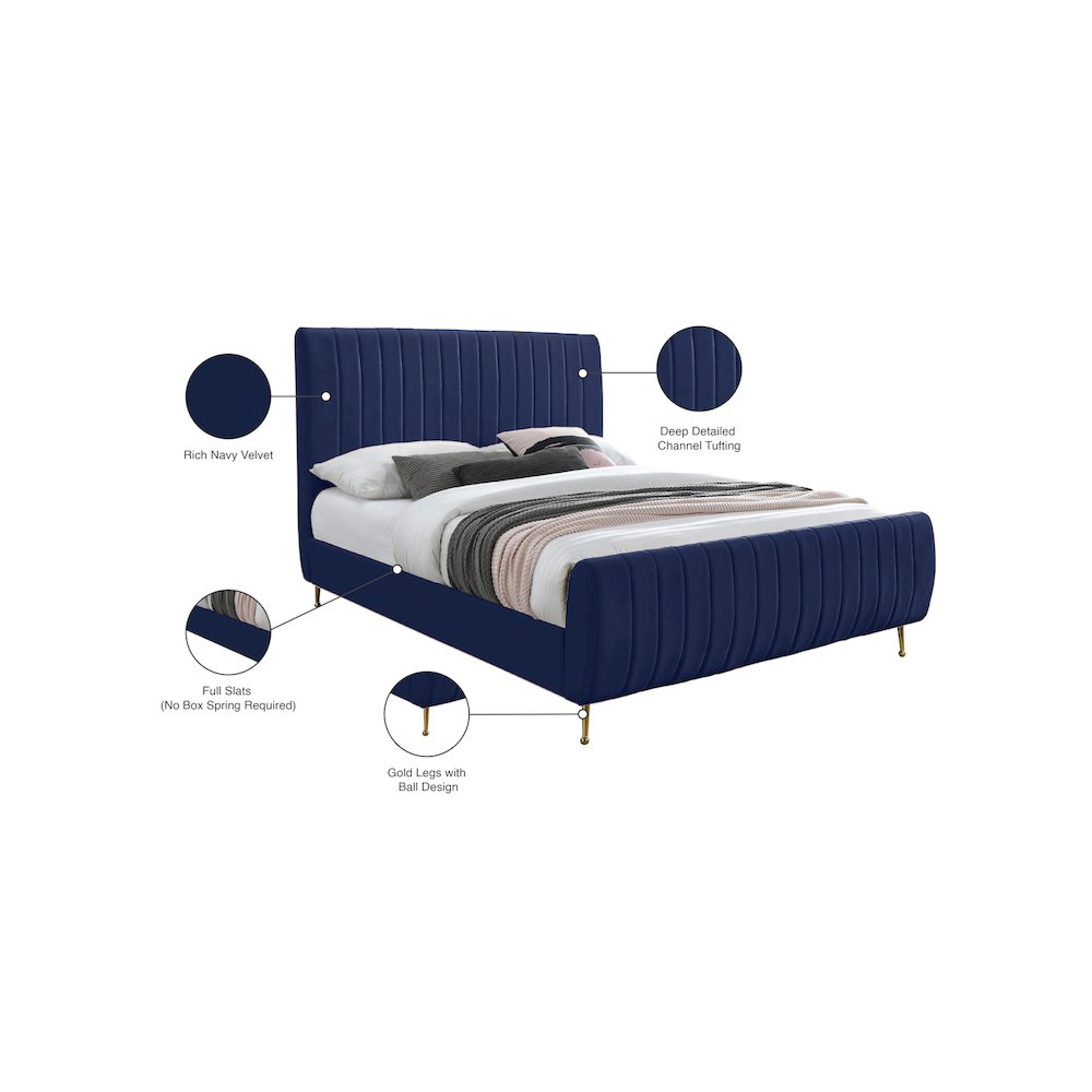 Zara Navy Velvet Queen Bed. Picture 9
