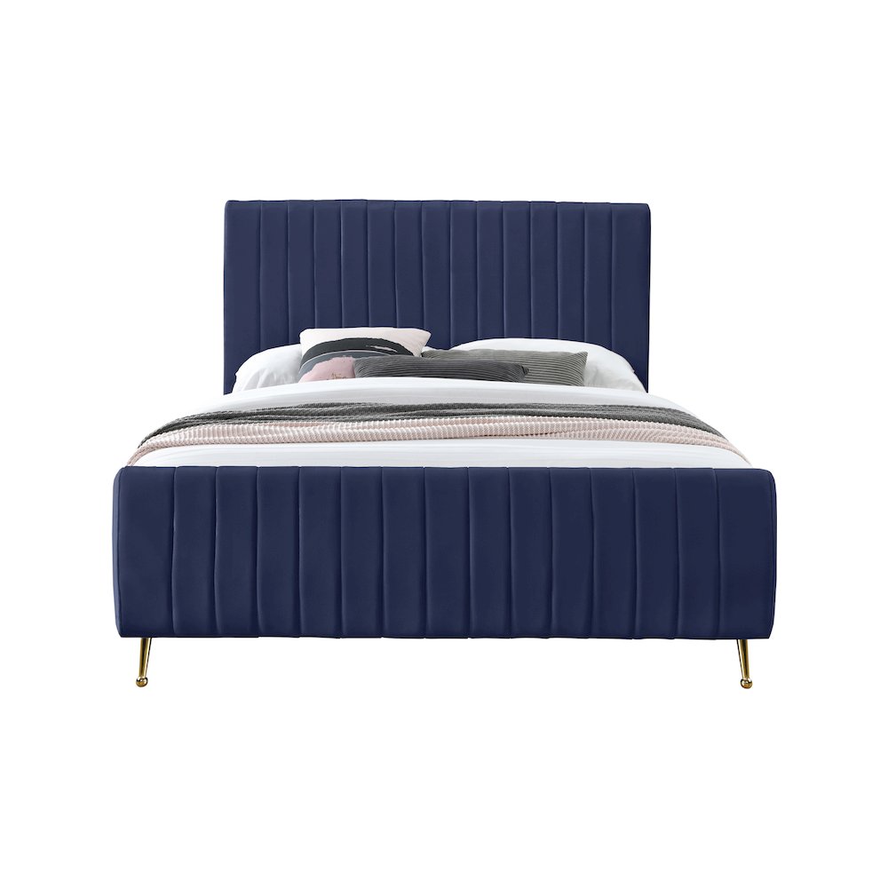 Zara Navy Velvet Queen Bed. Picture 2