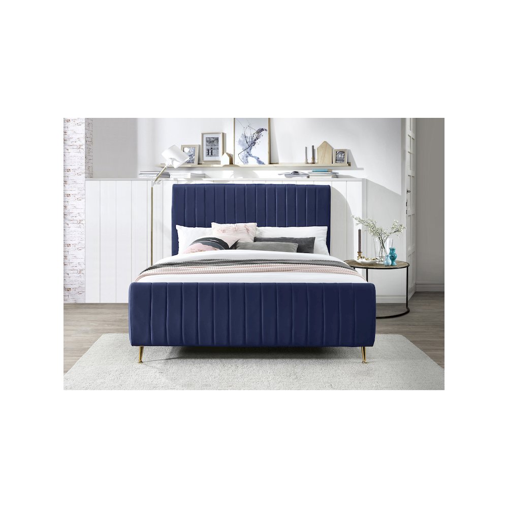 Zara Navy Velvet Queen Bed. Picture 3