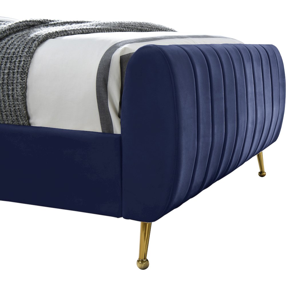 Zara Navy Velvet Queen Bed. Picture 5