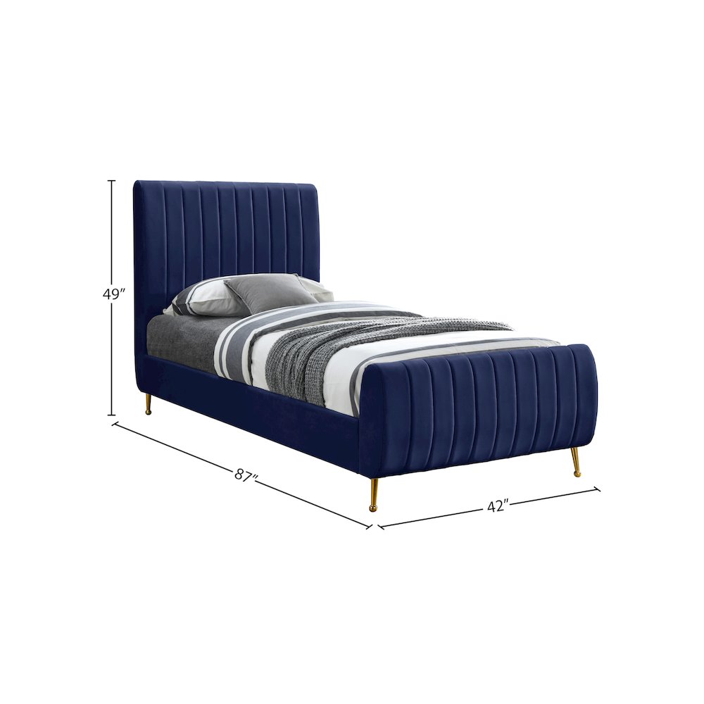 Zara Navy Velvet Twin Bed. Picture 8