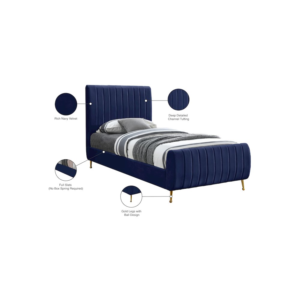 Zara Navy Velvet Twin Bed. Picture 9