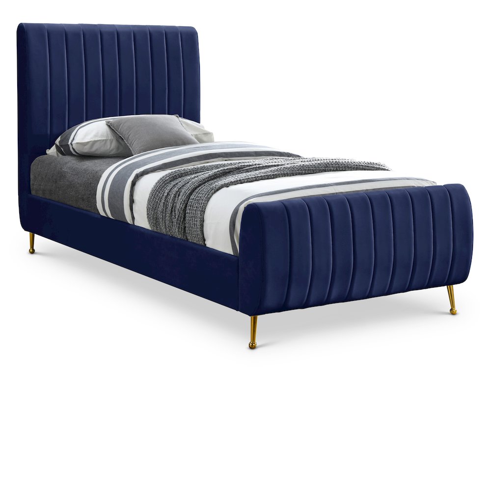 Zara Navy Velvet Twin Bed. Picture 1