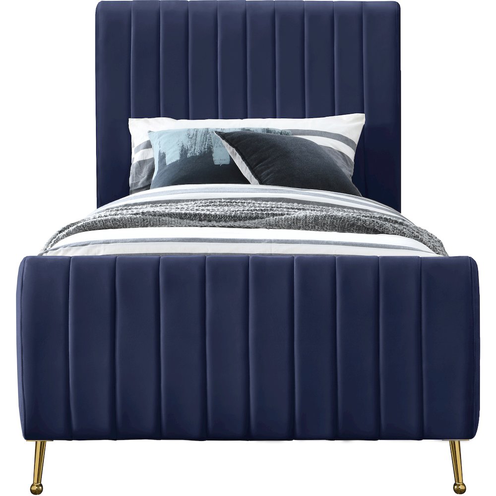 Zara Navy Velvet Twin Bed. Picture 2