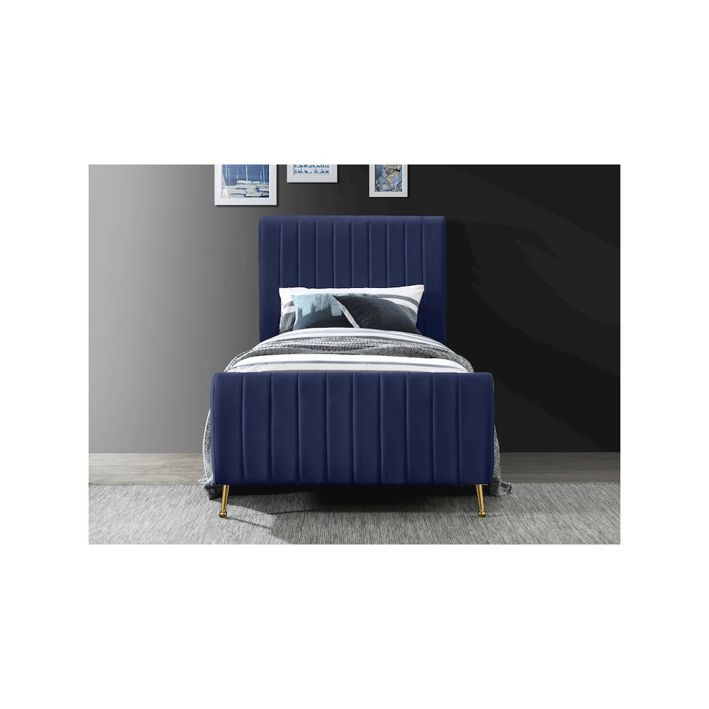 Zara Navy Velvet Twin Bed. Picture 3
