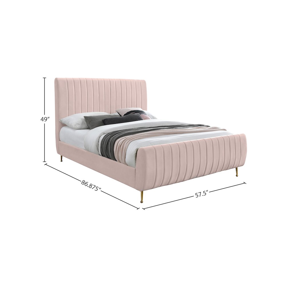 Zara Pink Velvet Full Bed. Picture 8