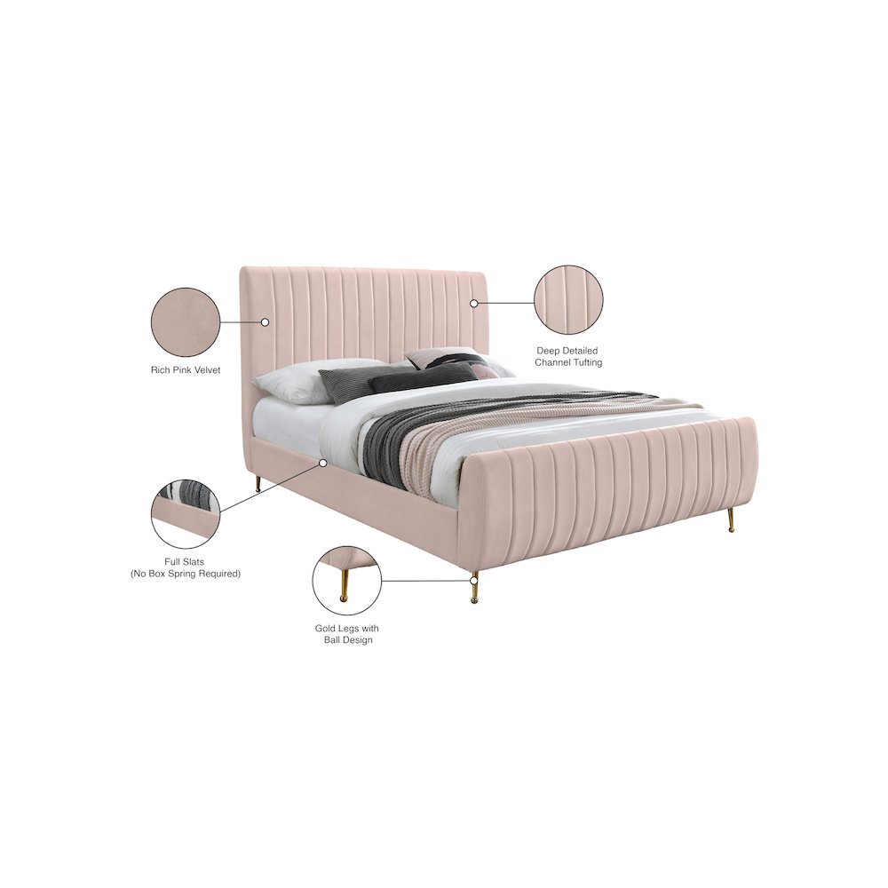 Zara Pink Velvet Full Bed. Picture 9