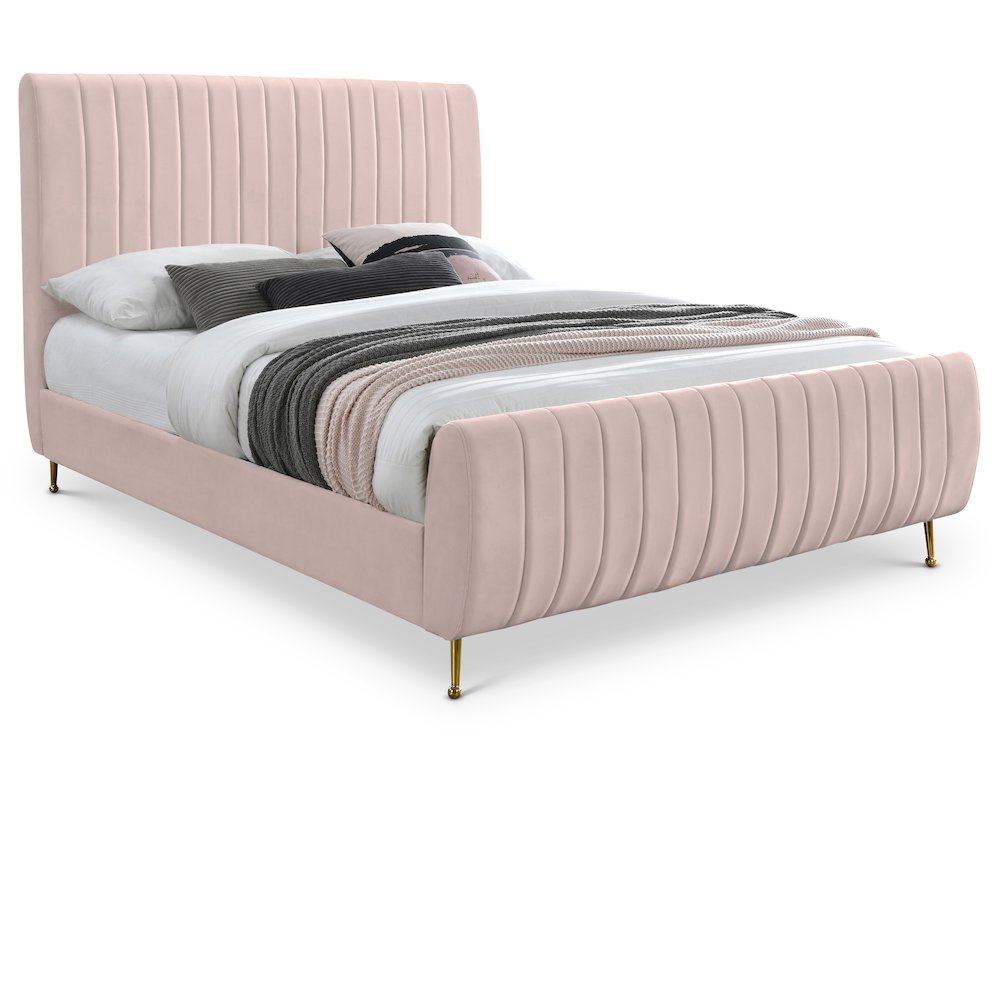 Zara Pink Velvet King Bed. Picture 1