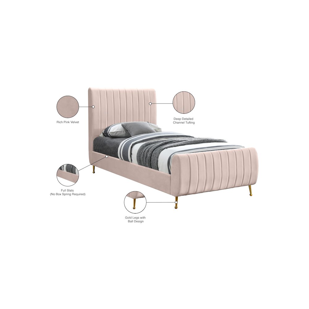 Zara Pink Velvet Twin Bed. Picture 9