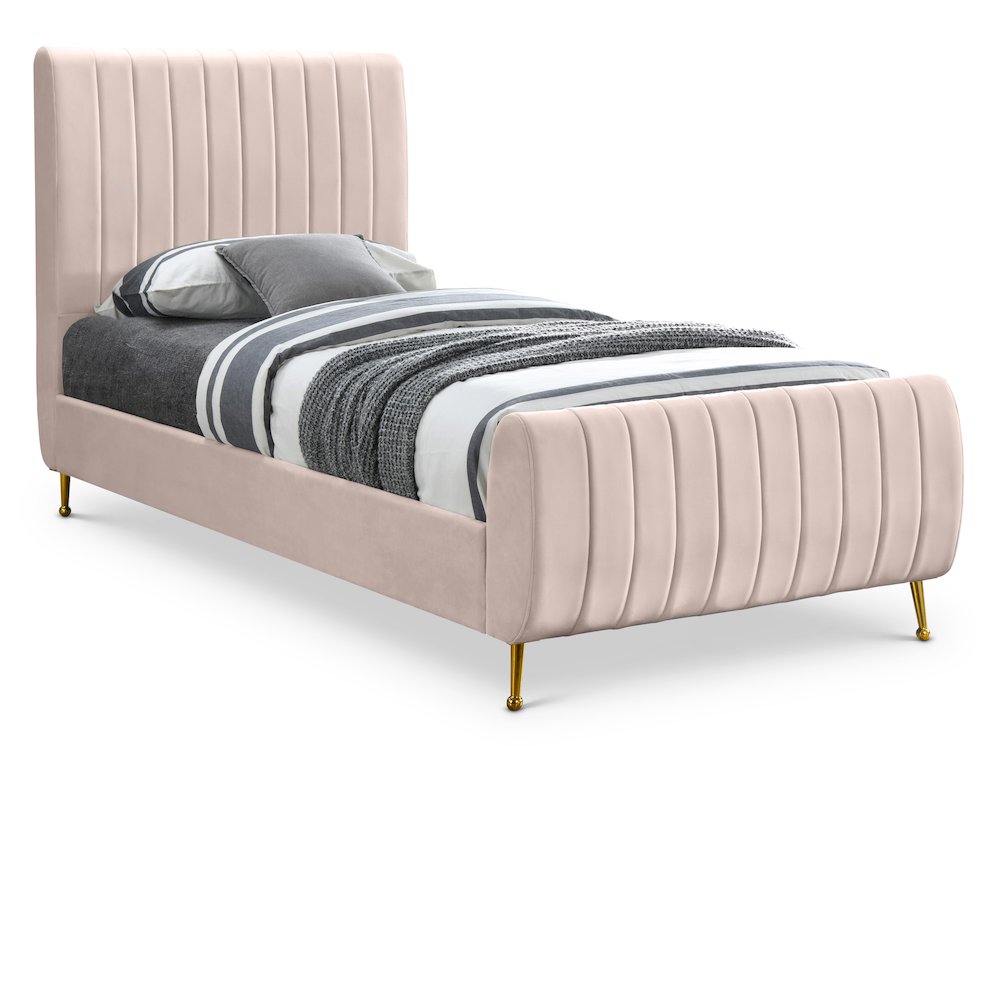 Zara Pink Velvet Twin Bed. Picture 1