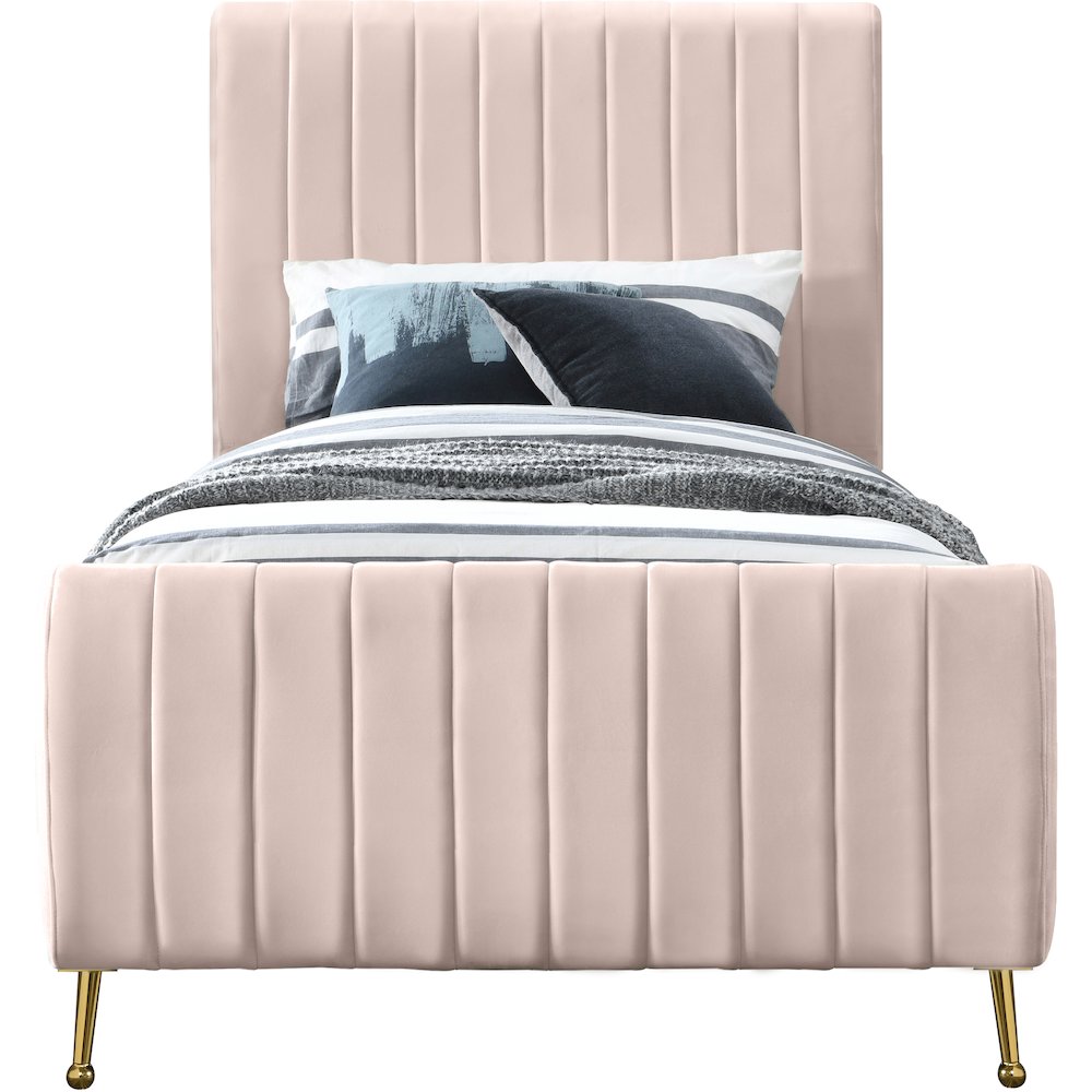 Zara Pink Velvet Twin Bed. Picture 2