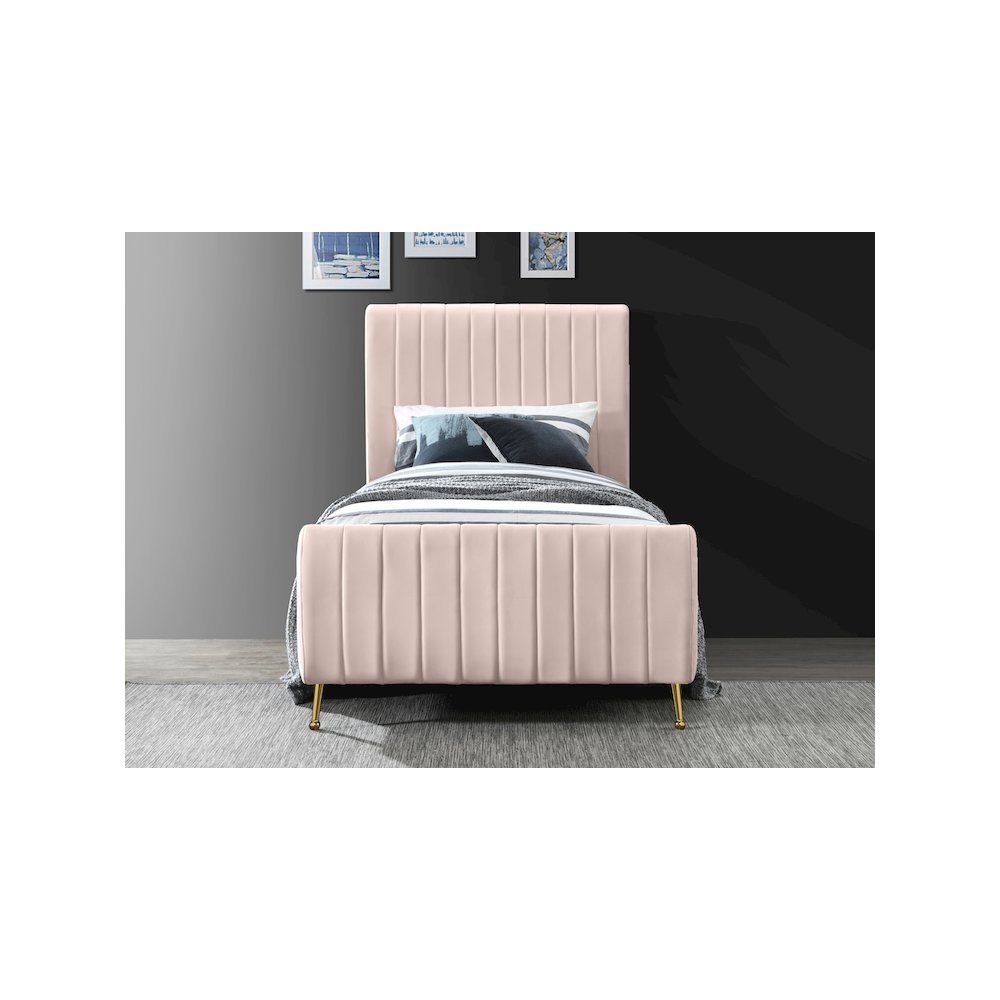 Zara Pink Velvet Twin Bed. Picture 3
