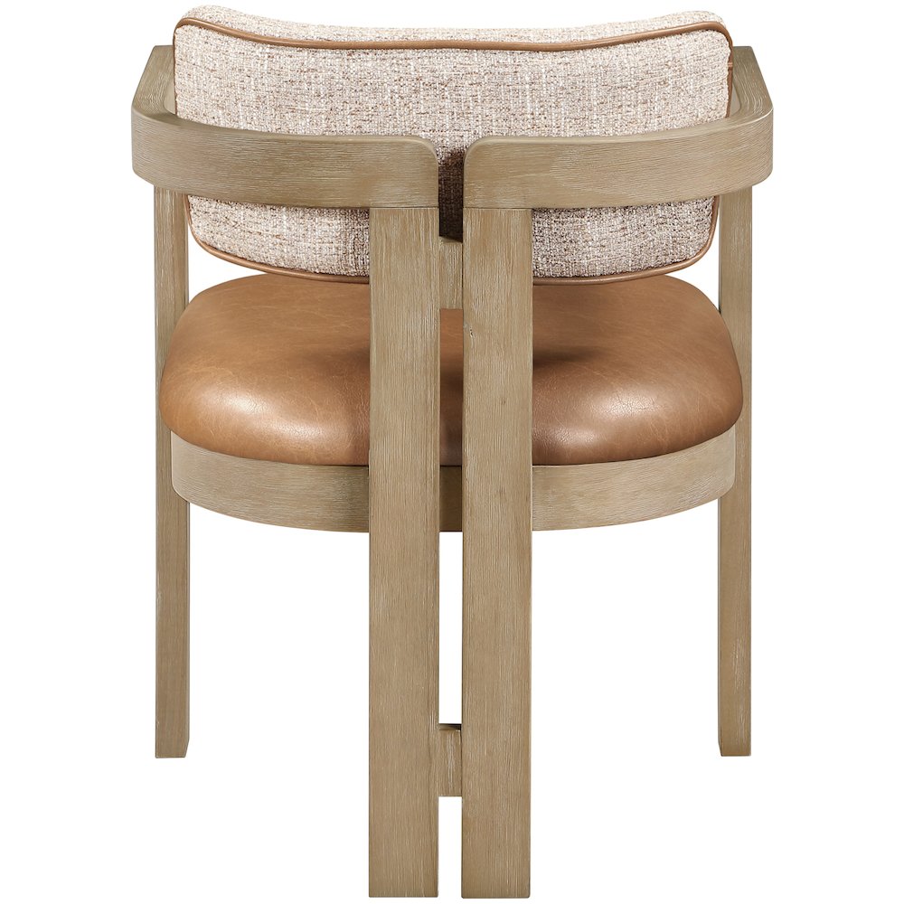 Ravina Cognac Vegan Leather and Linen Fabric Upholstered Dining Chair, Set of 2. Picture 5
