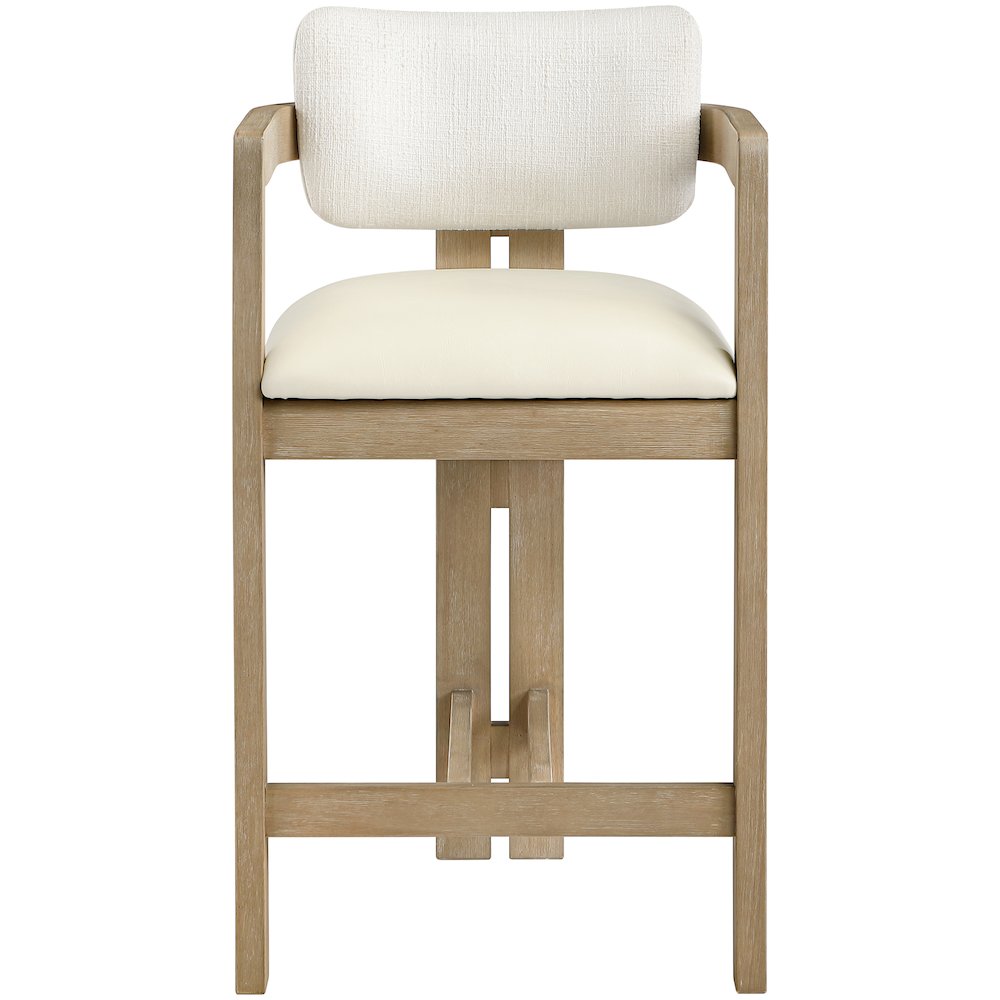 Ravina Cream Vegan Leather and Linen Textured Fabric Upholstered Counter Stool. Picture 4