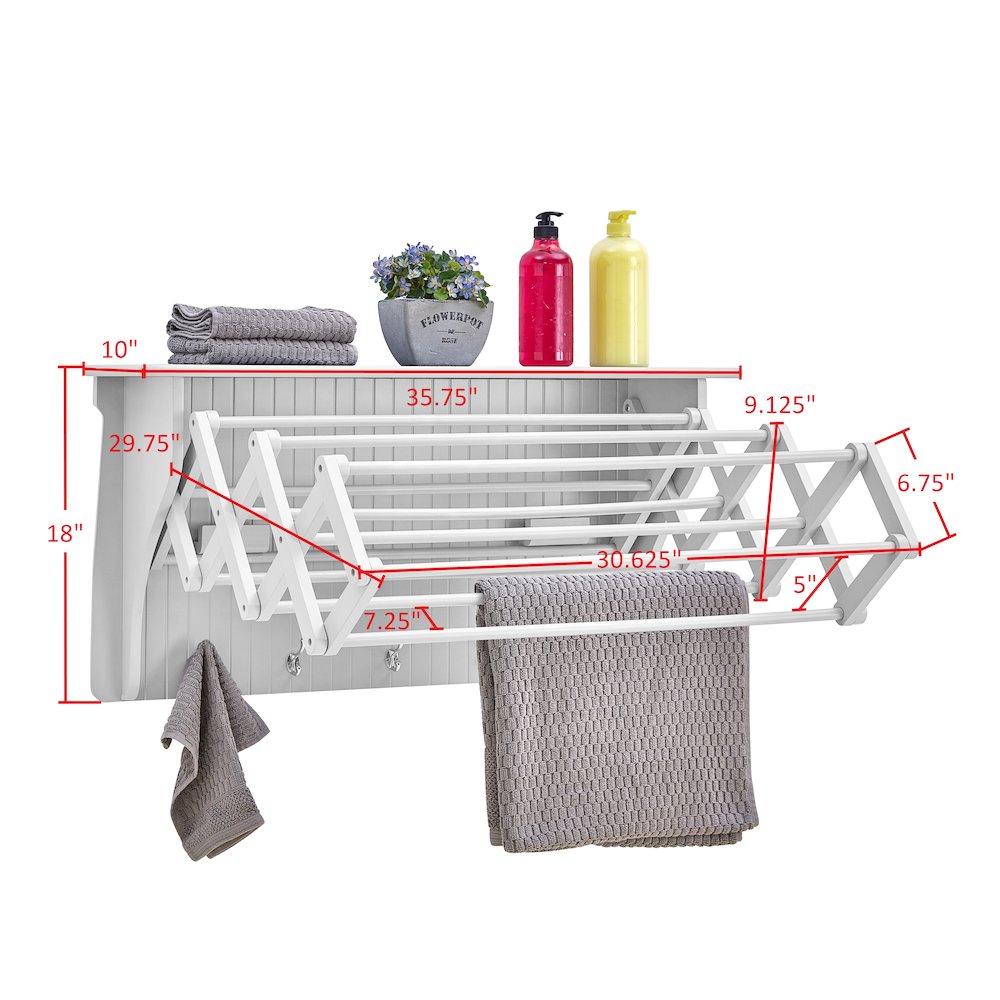 Wall Mounted Retractable Accordion Drying Rack – Light Grey. Picture 2
