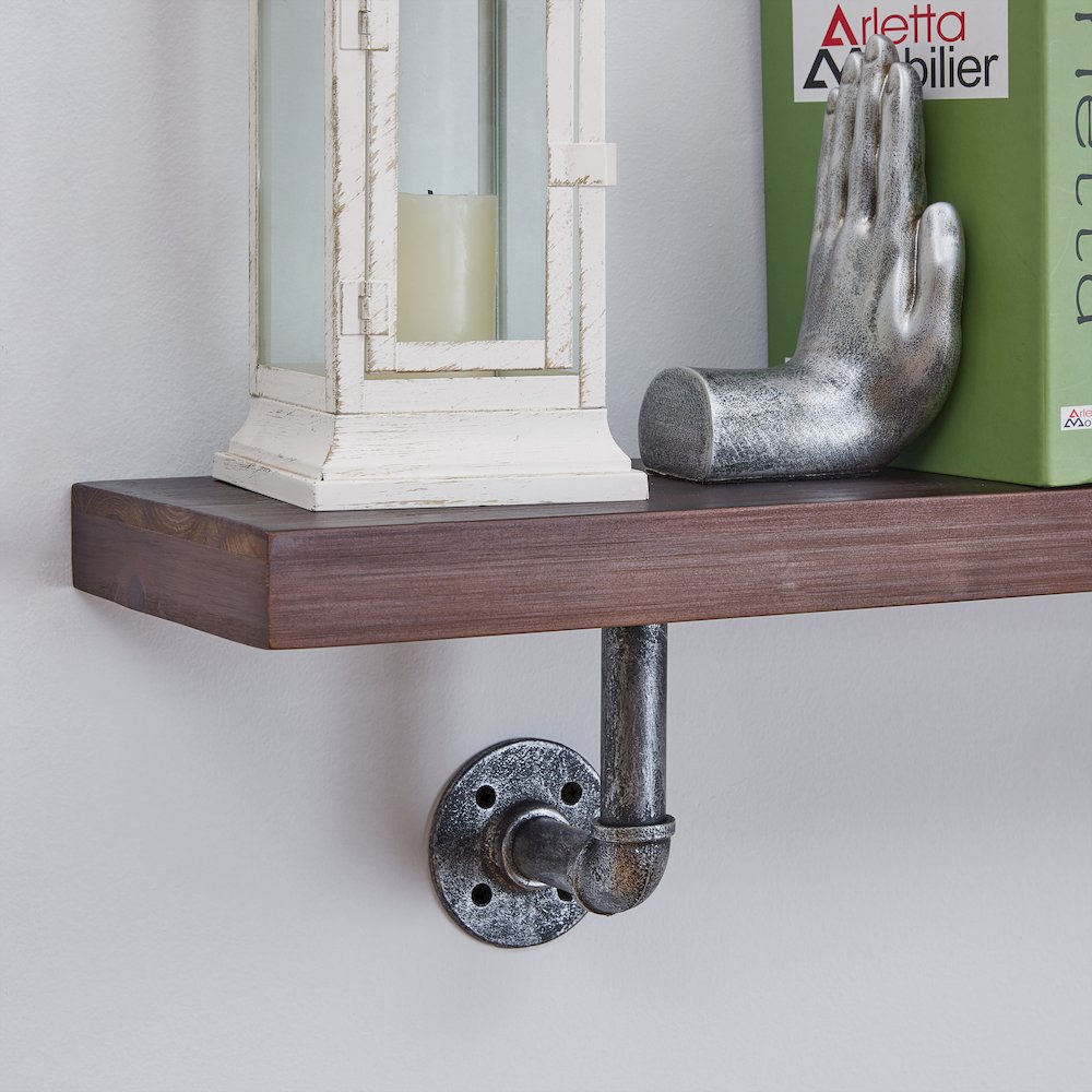 24" x 7" Floating Pipe Industrial Rustic Wall Mount Shelf – Umber Mocha. Picture 7
