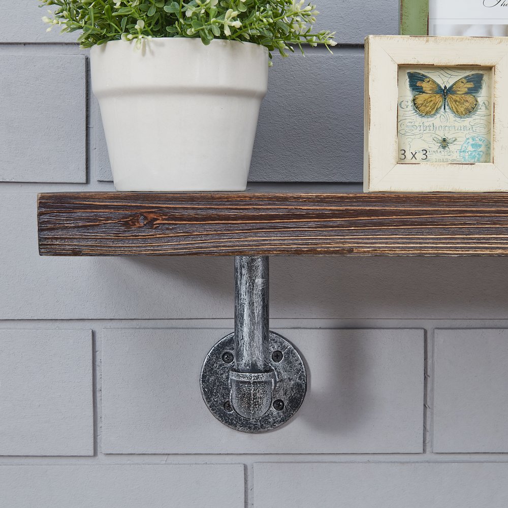 24" x 7" Floating Pipe Industrial Rustic Wall Mount Shelf – Ebony. Picture 6