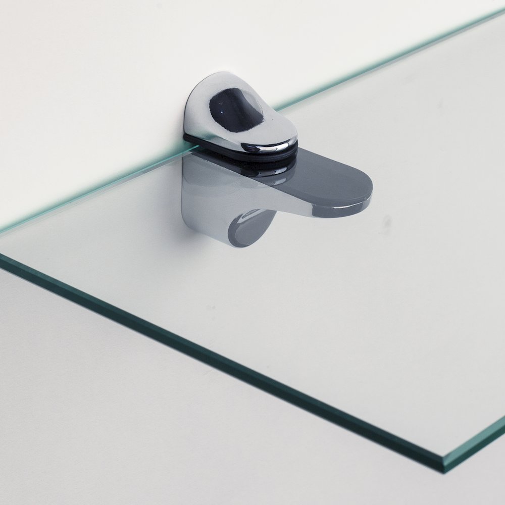 Clear Glass Floating Shelf with Chrome Brackets 24 x 6". Picture 4