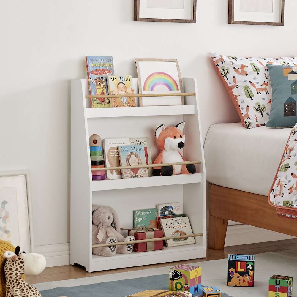 Steiner White 3-Tier Kids Book Magazine Freestanding Bookcase - Wood-Toned Rods. Picture 7