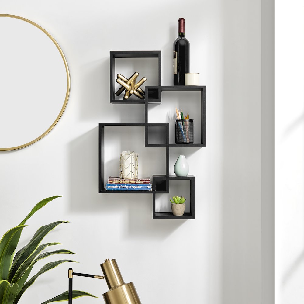 Blocchetto Intersecting Cubes Wall Shelf - Horizontal/Vertical - Black. Picture 3