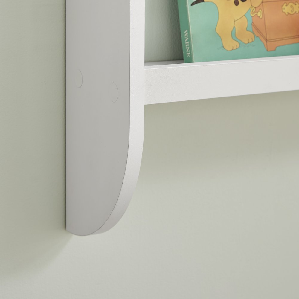 Steiner White Rounded 2-Tier Kids Book Magazine Wall Bookcase - Wood-toned Rods. Picture 11