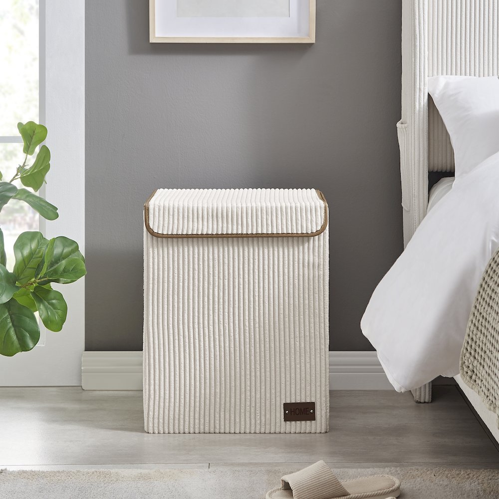 Collapsible Folding Corduroy Laundry Hamper Storage - Cream White. Picture 2