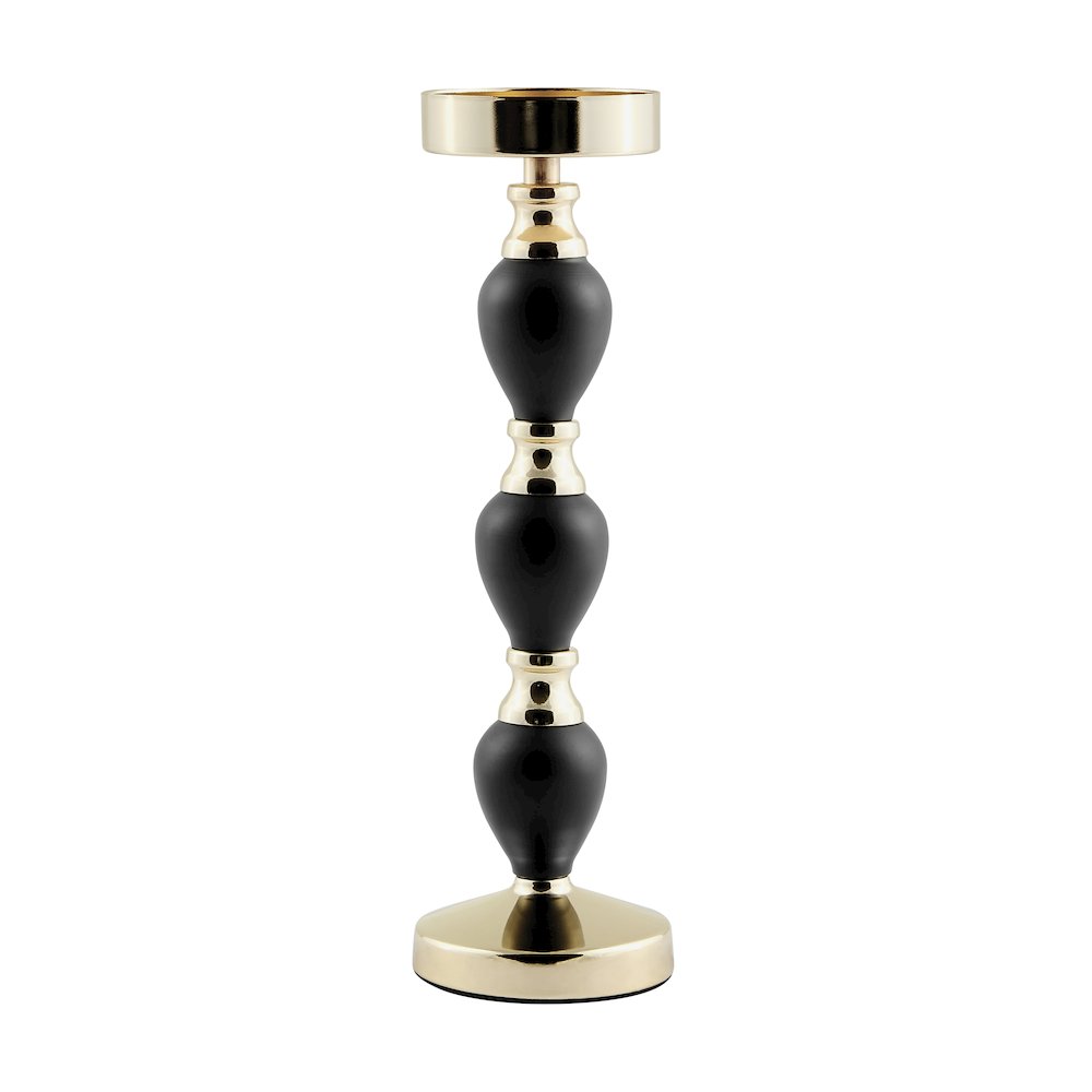 Talia Black and Gold Candlestick Taper Candle Holders - Set of 3. Picture 8