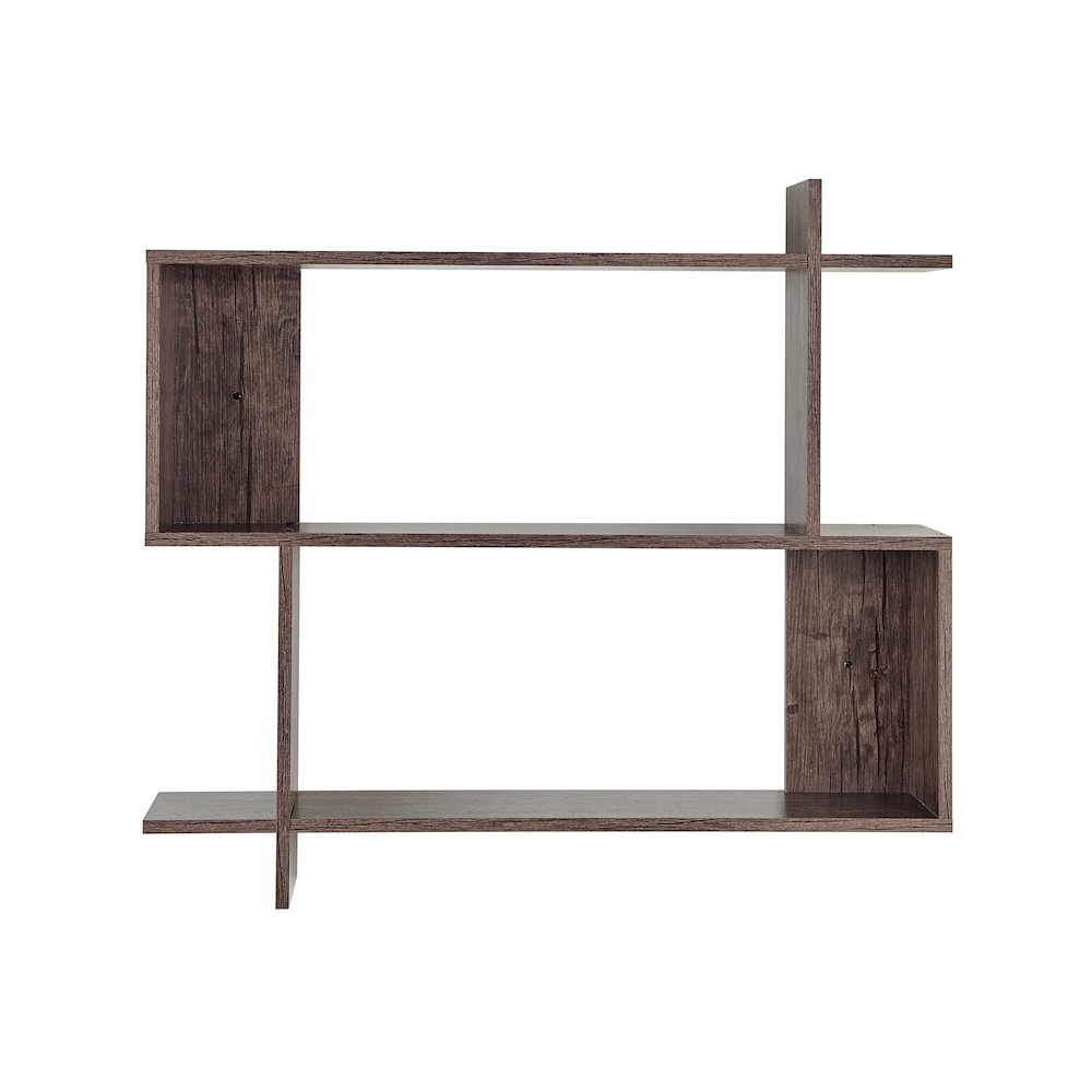 Manasa Floating Geometric Kilter Two-Tier Wall Shelf - Hickory. Picture 1
