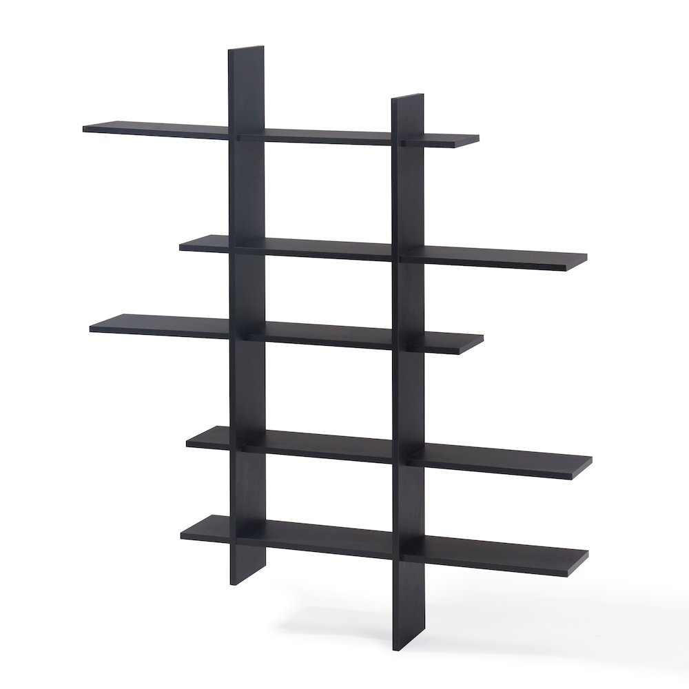 Five Level Black Asymmetric Wall Shelf. Picture 1