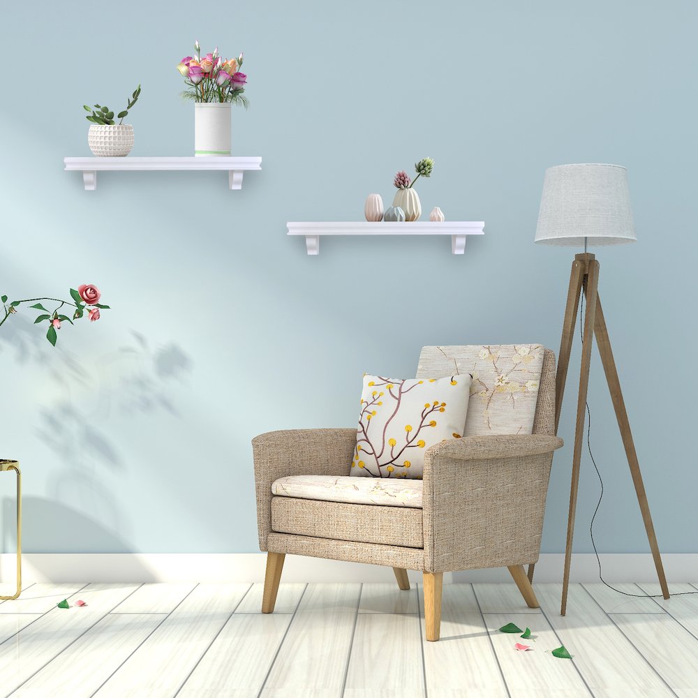 Decorative 24" Wall Décor Display Ledge Shelves – (Set of 2) - White. Picture 2