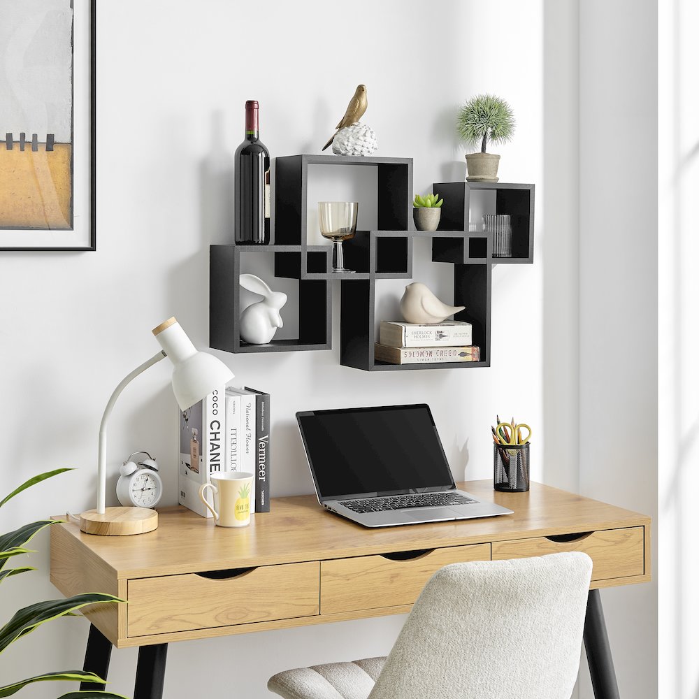 Blocchetto Intersecting Cubes Wall Shelf - Horizontal/Vertical - Black. Picture 4