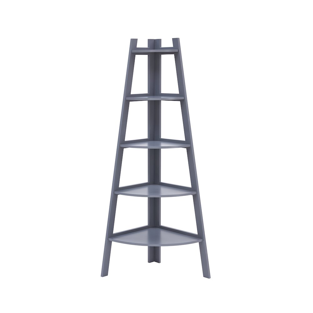 Decorative 5-Tier A-Frame Corner Ladder Display Bookcase –  Grey Finish. Picture 1