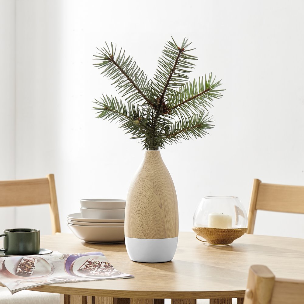 Nora Flask Teardrop Contemporary Two Tone Tabletop Vase - White and Beech. Picture 4