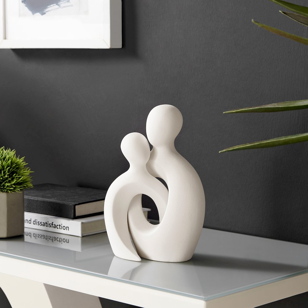 Hans Cream Intersecting Circle Tender Couple Matte Ceramic Sculpture Figure. Picture 2