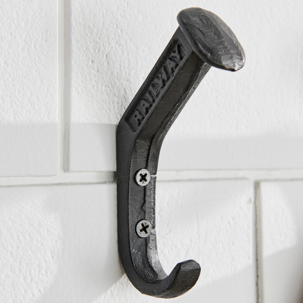Black Cast Iron Railway Spike Wall Mount Hook Set (Set of 6). Picture 10