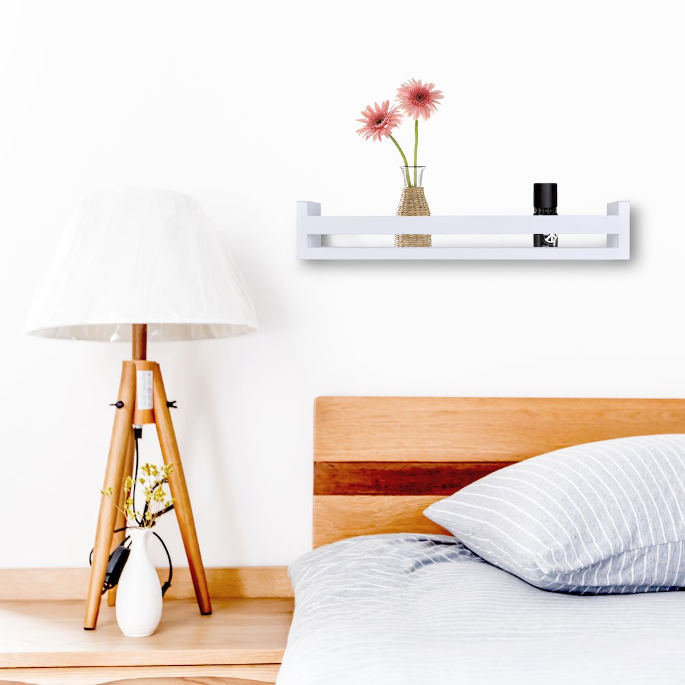 Single Tier 18" Wall Mount Decorative Spice Organizer Rack Shelf– White. Picture 2