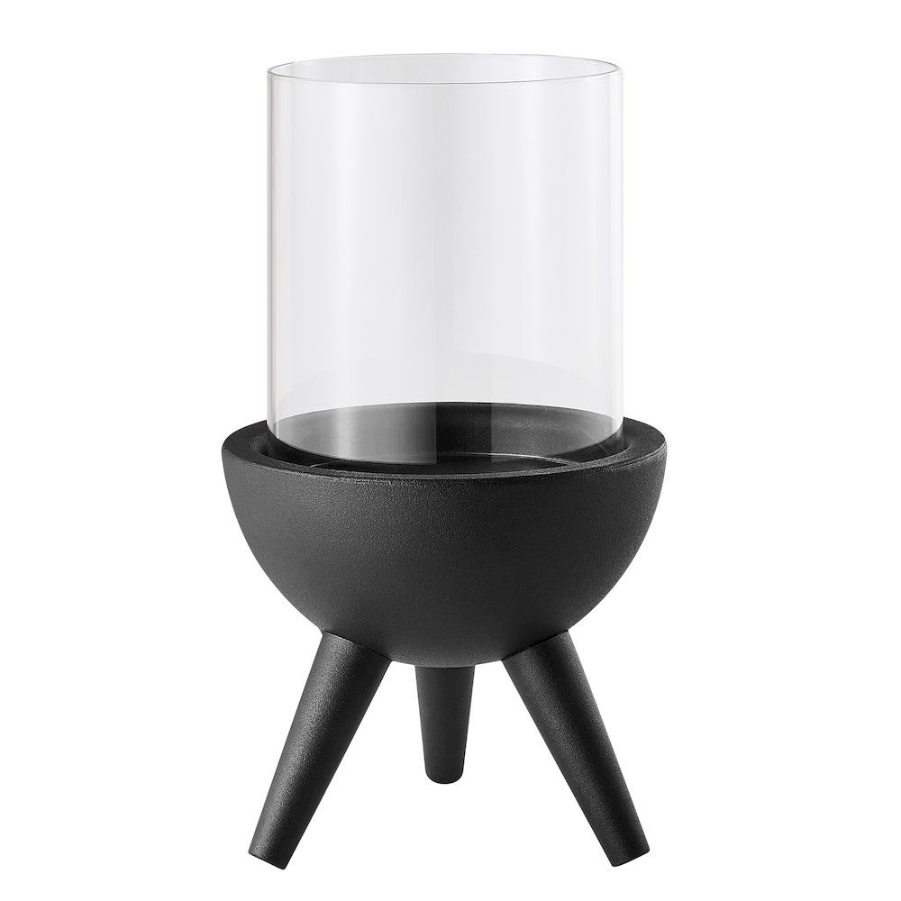Molta Modern Black Metal Bold Pedestal Glass Pillar Votive Candle Holder - Small. Picture 1