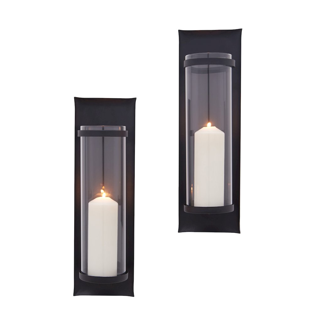 Metal Pillar Candle Sconces with Glass Inserts (Set of 2). Picture 1